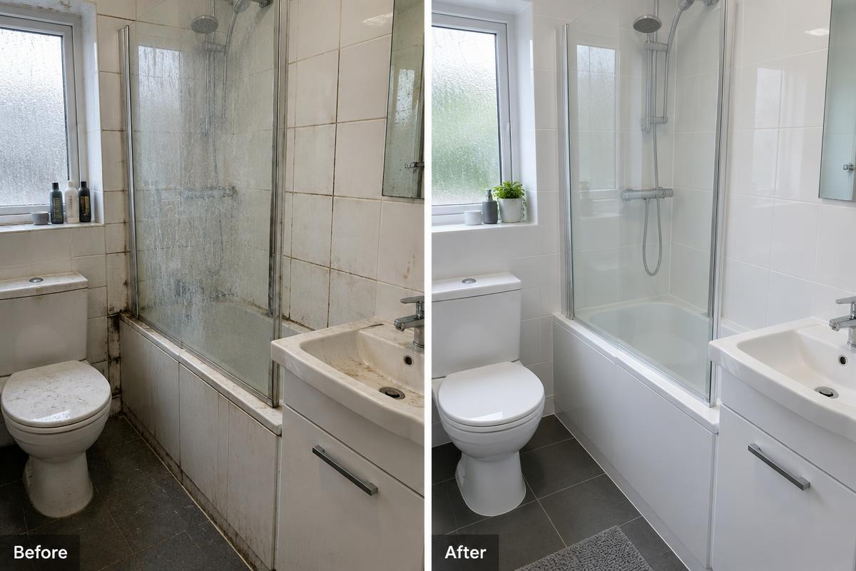 Before and after: bathroom limescale and mould removed