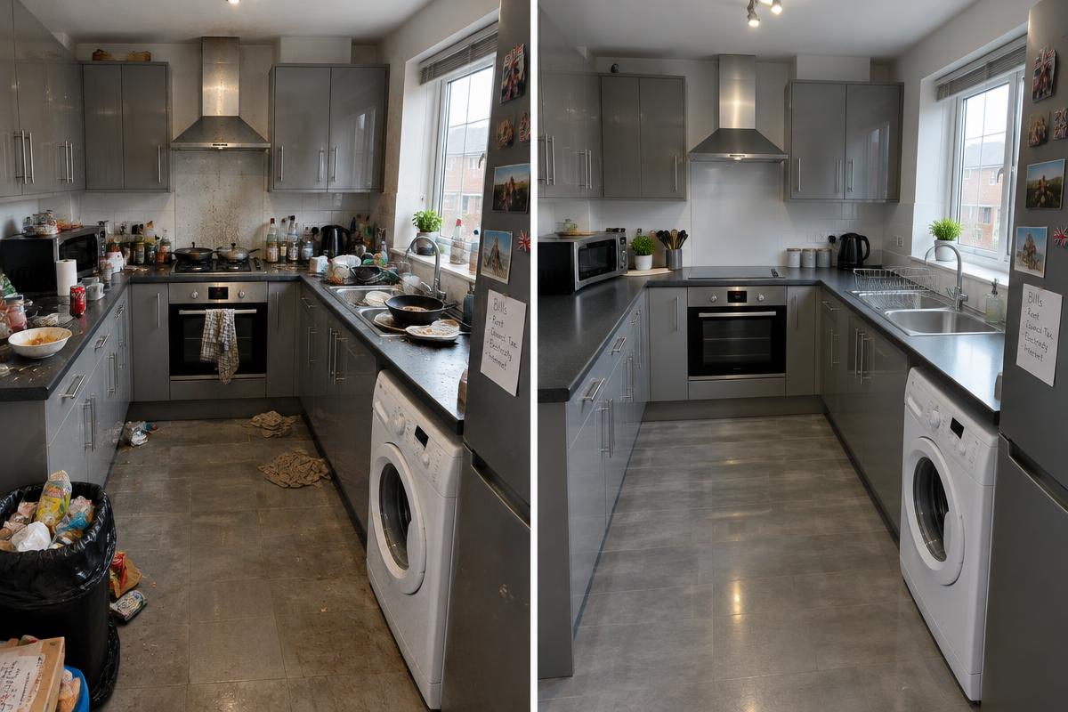 Before and after: dirty rental kitchen end of tenancy clean